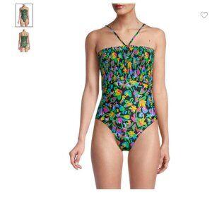 Tanya Taylor Kendra Floral Smocked Maximalist Fun One-Piece Swimsuit Size 3X